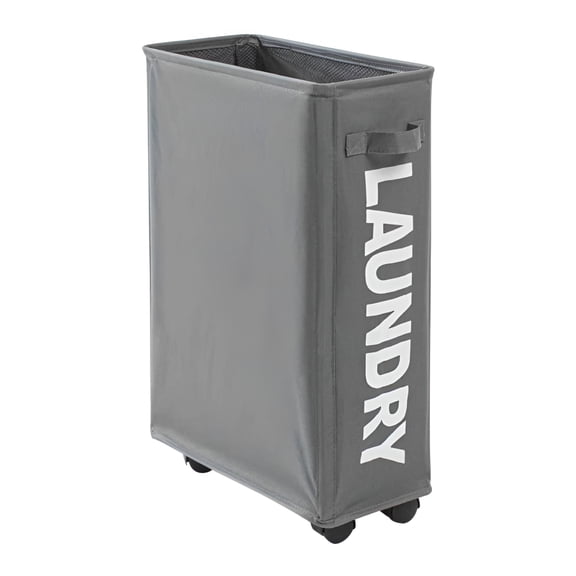 LAMIRO Slim Canvas Rolling Laundry Hamper,Dark Gray