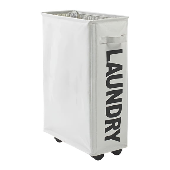 LAMIRO Slim Canvas Rolling Laundry Hamper,Light Gray
