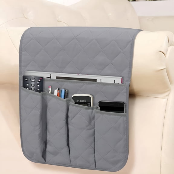 LAMIRO Slip Couch Sofa Chair Armrest Organizer 5 Pockets Armchair Caddy Smart Phone Book Magazines TV Remote Control Holder (Gray)