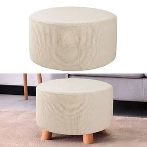 LAMIRO Small Ottoman With Sliding Cover Footrest,Seat Cover,Removable Storage Ottoman,Beige
