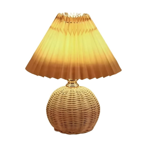 LAMIRO Small Wicker Lamp Wicker Table Lamp Pleated Lampshade USB Vintage Bedside Lamp Farmhouse Lamps For Decoration For Kitchen Counter Necessities for New Home Cool Bedroom Lights