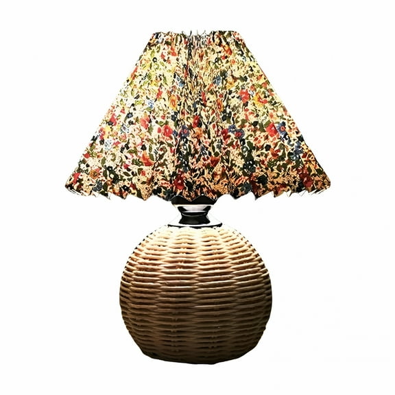 LAMIRO Small Wicker Lamp Wicker Table Lamp Pleated Lampshade Usb Vintage Bedside Lamp Farmhouse Lamps for Decoration for Kitchen Counter Necessities for New Home Cool Bedroom Lights Star Light