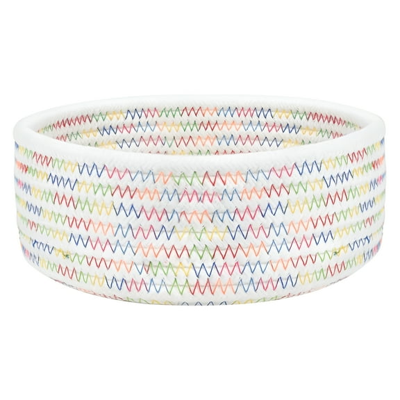 LAMIRO Small Woven Basket, Cute Round Cotton Rope Gifts Basket, Empty Baby Storage Basket Nursery Box Bin Kids Organizer Cat Dog Toy Basket Easter Basket (Colorful) 7.87X3.54"