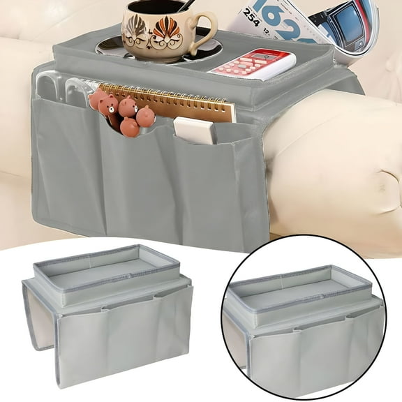 LAMIRO Sofa Armrest Organizer With Cup Holder Tray Chair Arm TV Remote Holder For Recliner Couch Armchair Caddy Bedside Storage Pockets Bag For Cellphone Tablet Book Magazines