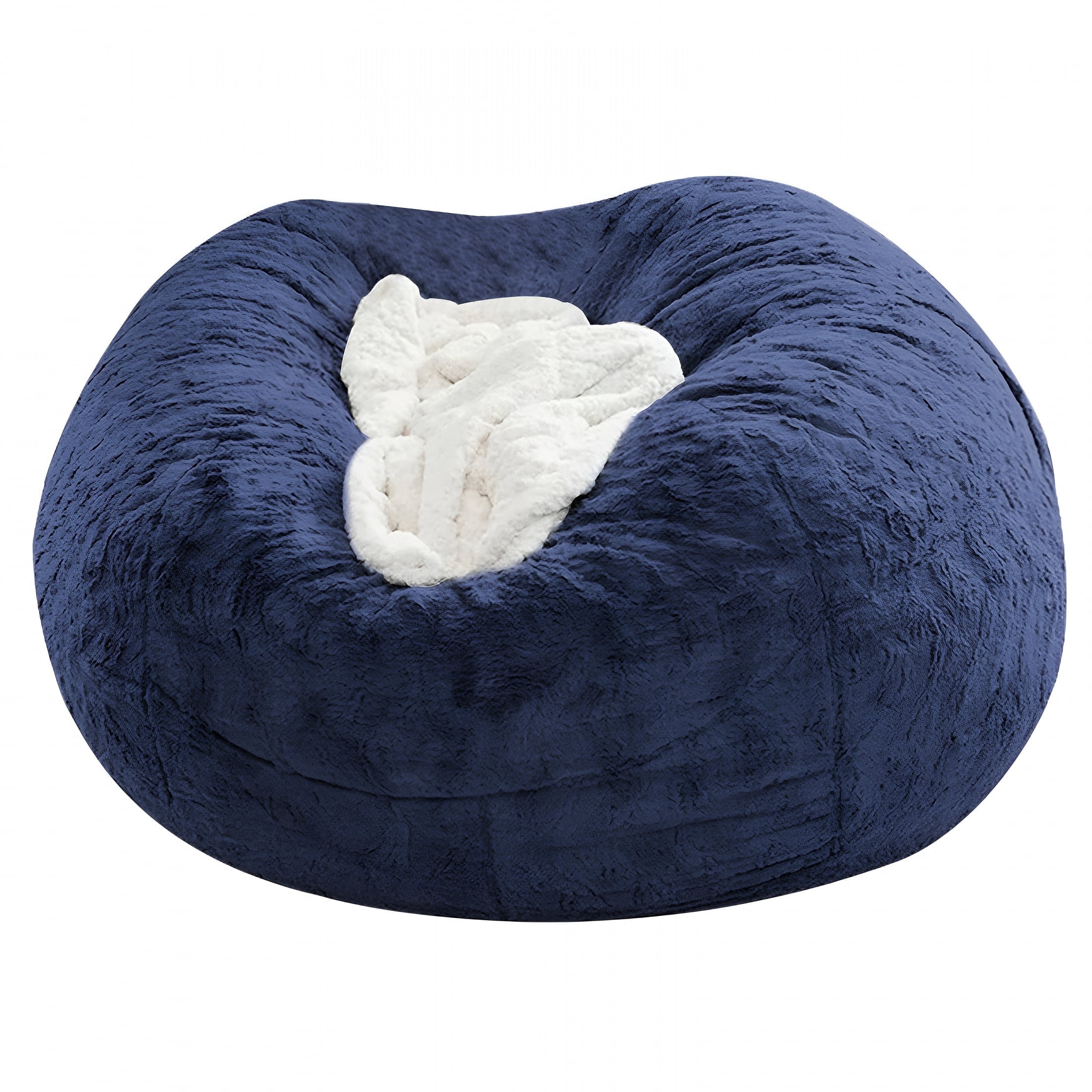 LAMIRO Soft Fluffy Bean Bag Chair for Adults, Lazy Chair Round Bean Bag with Washable Plush Cover