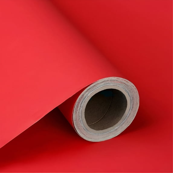 ICERUN Solid Color Frosted Waterproof Wallpaper, Self-Adhesive Shelf Liner, 15.7"x23.6" (Red)