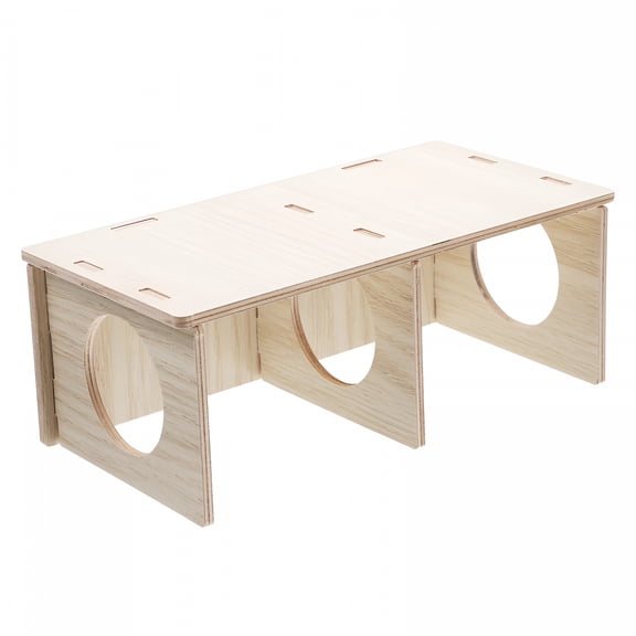 LAMIRO Solid Wood Hamster House & Hideout, Natural Wooden Cabin Platform for Guinea Pigs, Rabbits, Gerbils, Mice, Multi-Level Pet Cage Decor & Safe Hiding Place