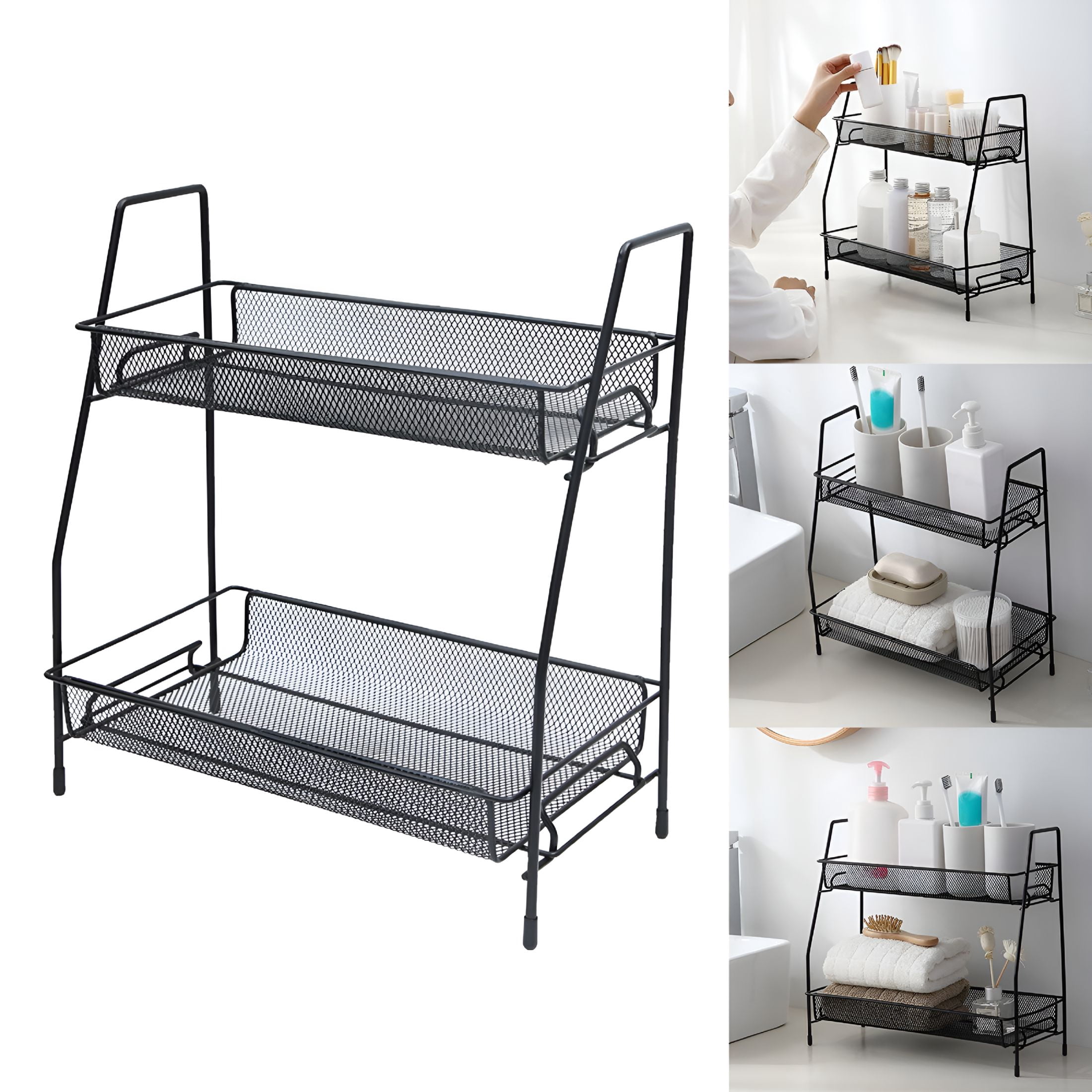 LAMIRO Spice Rack Organizer for Countertop 2 Tier Bathroom Shelf ...