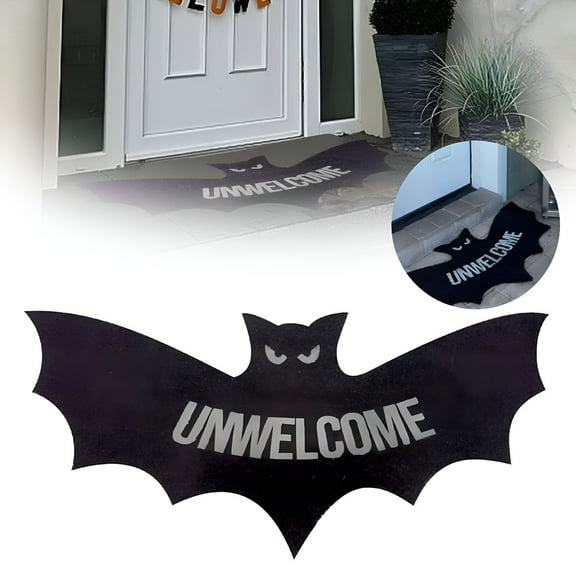 LAMIRO Spooky Bat Silhouette Doormat: 'Unwelcome' Halloween Coir Mat for Gothic Porch Decor (18x30")