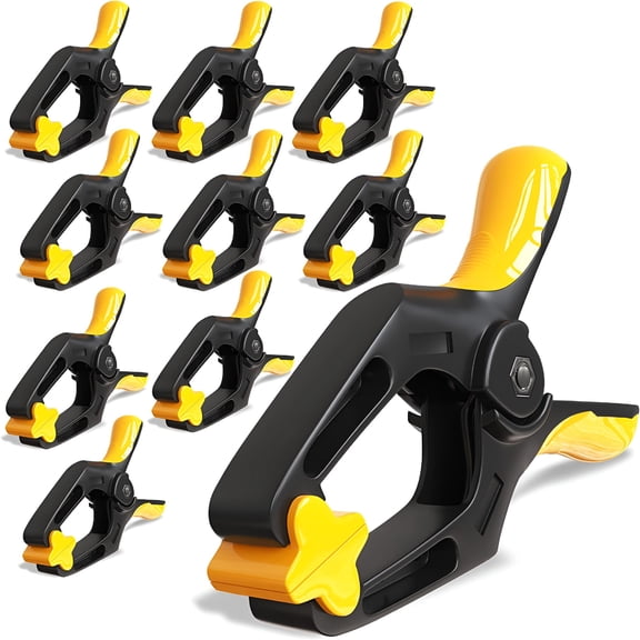 LAMIRO Spring Clamps 4 inch - 10 Pack Plastic Clamps for Tarps,Crafts,Backdrop and Pool Cover with 2 inch Mouth Opening - Rust Free Large Clips Heavy Duty Outdoor with Non-Detachable Jaw Pads