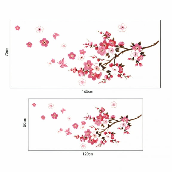 LAMIRO Spring Pink Peach Tree Branch Flower Wall Sticker Living Room Kid Girls Bedroom Wall Decals Removable Pvc Plant Murals Peel And Stick Wall Decorations Art Pink Decor for Bedroom