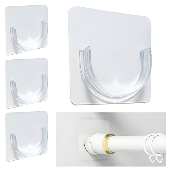 LAMIRO Spring Tension Rod Holder,Shower Curtain Rod Holder Transparent Shower Rod Bracket No Drilling,Adhesive Tension Curtain Rod Retainer Shower Curtain Rod Holder (Transparent-Mid-4 Packs)