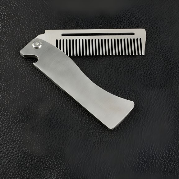 LAMIRO Stainless Steel Folding Beard Comb Portable Multifunction Anti Static Comb Pocket Comb For Men Mustache Styling Silver L