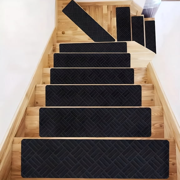 LAMIRO Stair Treads for Wooden Steps,8" X 30" Non Slip Carpet Stair Treads Set of 15 Indoor Carpet Mat Stair Runners Stair Rugs for Kids Elders and Pets with Reusable Adhesive,Black
