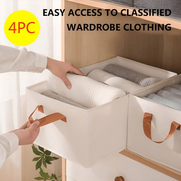 LAMIRO Storage Cubes 4PC Floating Closet Clothes Organizer With Handle,Fabric Storage Box With Steel Frame Stackable Shelf Storage Baskets Foldable Storage Baskets