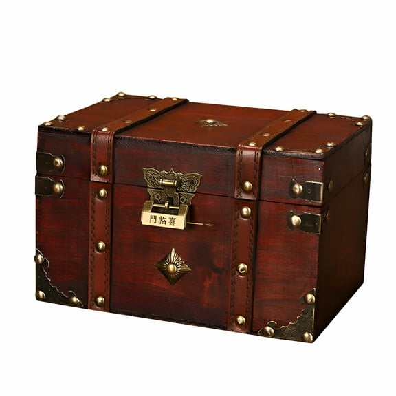 LAMIRO Storage Trunk with Lock, PU Leather Treasure Chest and Collection Cabinet, Decorative Storage Box for Bedroom, Living Room, and Coffee Table Use