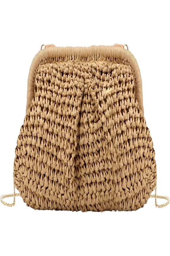 Straw Dumpling Clutch Purse Summer Vacation Beach Crossbody Bag for Women Raffia