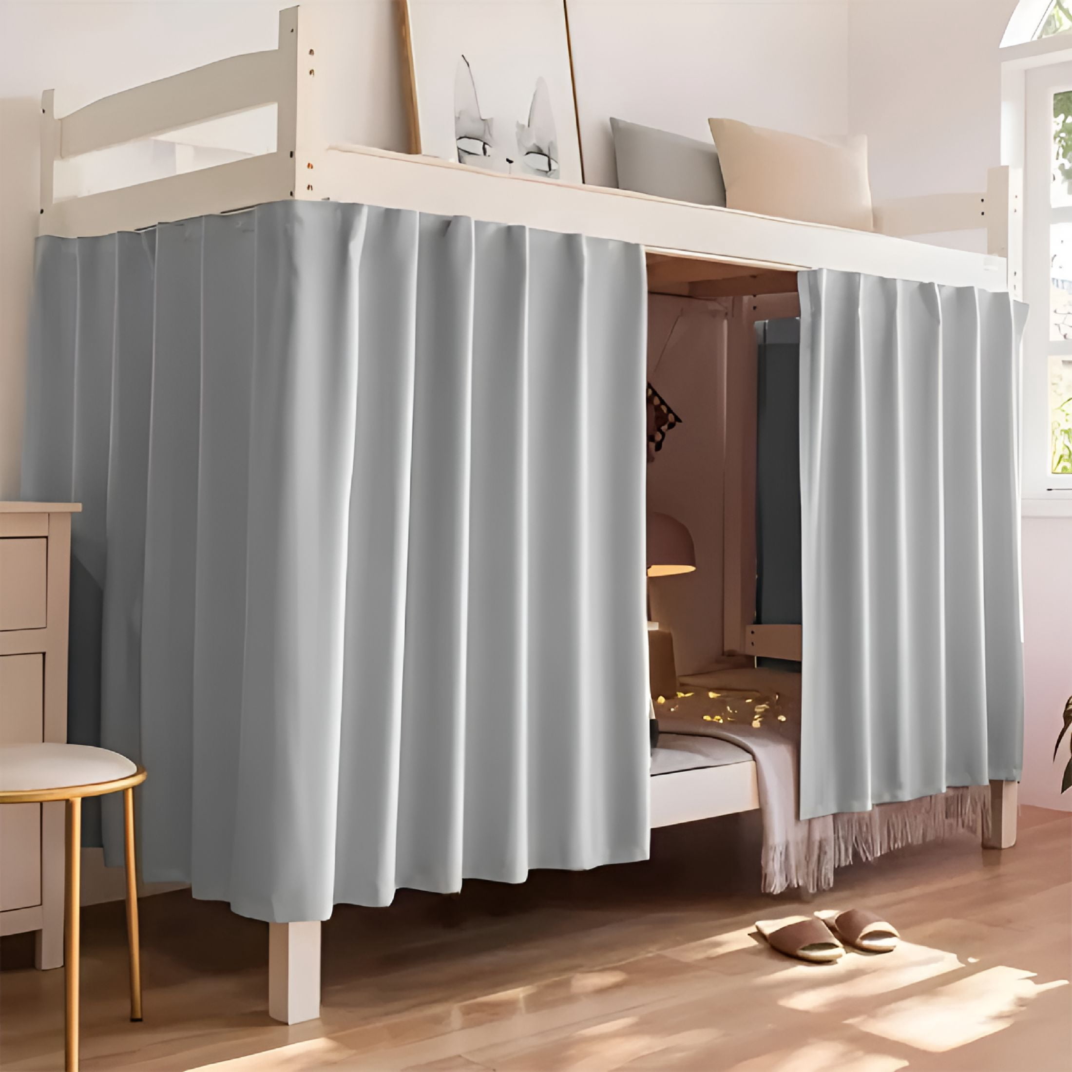 2-Pack Bunk Bed Privacy Curtains - Light Gray Blackout Canopies For Bottom Loft Beds 59x78.7 Inches