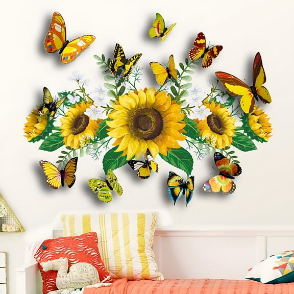 LAMIRO Sunflower Wall Sticker,Removable Sunflower Stickers Waterproof 3D Sunflower Wall Decor for Kids