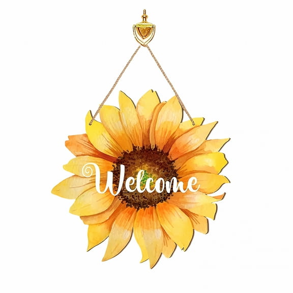 LAMIRO Sunflower Welcome Wood Door Hanger Large Wooden Flower Sign Inspirational Wall Porch Art Summer Fall Front Door Wreath Hanging for Bedroom Living Room Indoor Outdoor Kitchen Home Decor