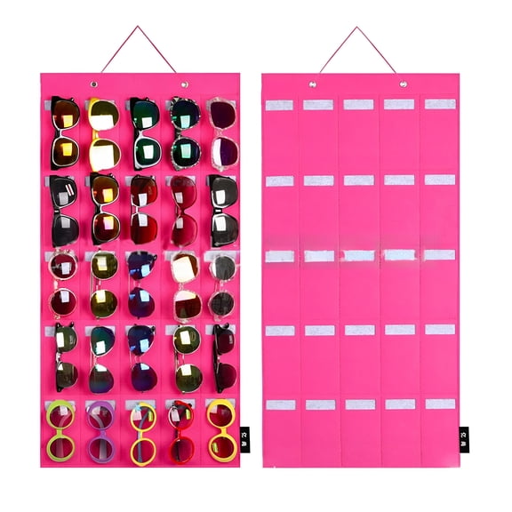 LAMIRO Sunglasses Organizer Storage Hanging Wall Pocket Glasses Organizer 25 Slots Sunglass Organizer Holder Display with Sturdy Rope