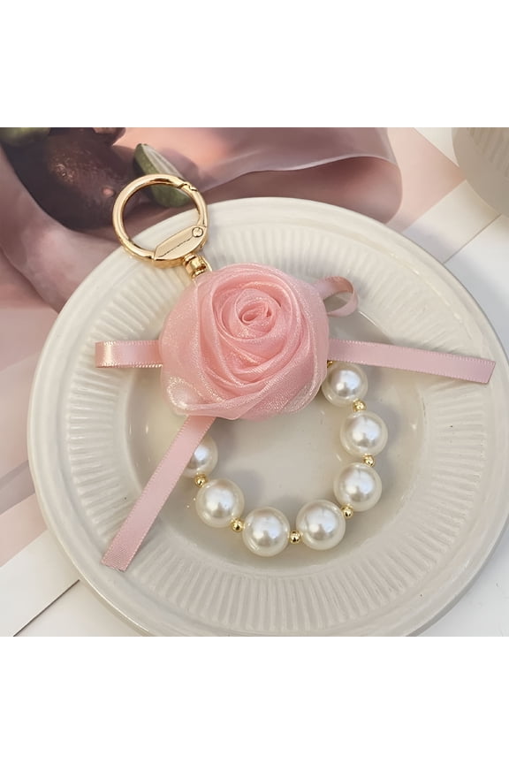 Tassel Rose Keychain Flower Keyring Holder Bag Charm for Women Girls