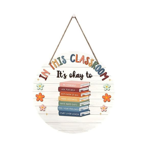 LAMIRO Teacher Wood Door Sign Welcome to Our Classroom Signs Welcome Back To School Plaque Classroom Bulletin Board Hanger Welcome Hanging Sign for Classroom Door for Teacher Gift Wall Decor