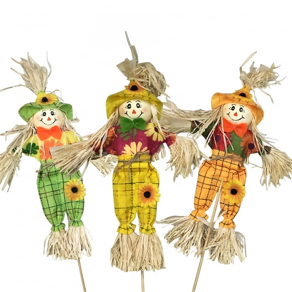 LAMIRO Thanksgiving Halloween Scarecrow Fall Decor,3 Pack 15.75" Small Harvest Scarecrows for Home,Garden,Yard,Porch (Random Colors)