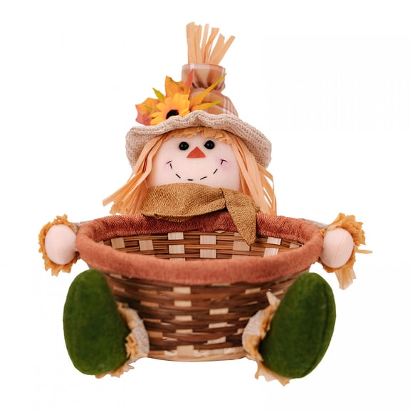 LAMIRO Thanksgiving Scarecrow Candy Basket -Fall Gift Basket Yellow Green Cloth Fruit Basket,25X20X10Cm,Holiday Decor & Gift Centerpiece for Men,Family & Friends