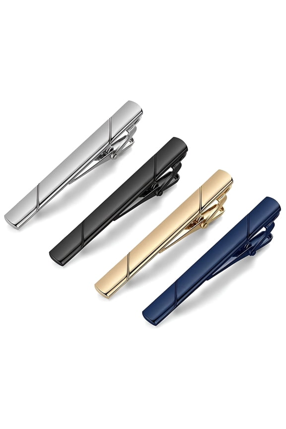 Tie Bar Clip, Tie Tack Pins Tie Clips for Men Silver Necktie Bar Pinch Clip Set Metal Clasps Business Professional Fashion Designs