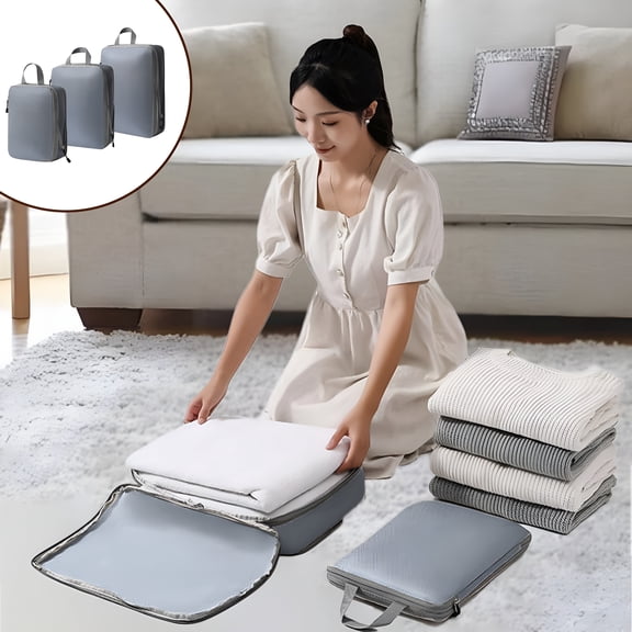 LAMIRO Travel Compression Packing Storage Bags, Luggage Organizers, Waterproof Compression Cubes For Suitcases, Double Capacity Design Clothes Storage Bags