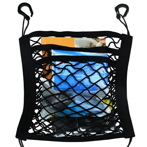 LAMIRO Trunk Organizer for Car Seat Backseat Net Holder Travel Black