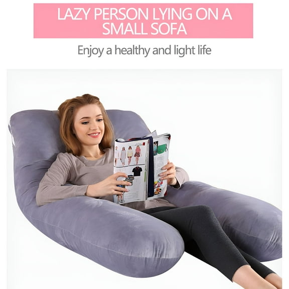 LAMIRO U Shaped Pregnancy Pillowcase, U Shaped Sleeping Pillowcase for Pregnant, Gray