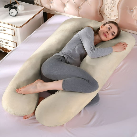 LAMIRO U-shaped Pregnancy Pillow, 31.4"x55.1" Full Body Maternity Pillow with Removable Washable Cover, Sleep Support for Legs, Back, Neck, Shoulder, Hips, Belly for Pregnant Women, Velvet Cover