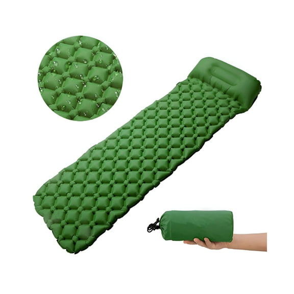 LAMIRO Ultralight Sleeping Pad with Built-in Pillow, Inflatable Camping Mattress for Backpacking, Traveling and Hiking, Compact and Portable Camp Mat - Green