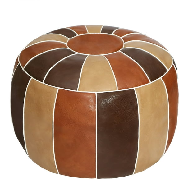 LAMIRO Unstuffed Handmade Moroccan Round Pouf Foot Stool Ottoman Seat Faux Leather Large Storage Bean Bag Floor Chair Foot Rest for Living Room,Bedroom or Wedding Gifts (Multi Color)