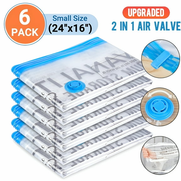 LAMIRO Vacuum Storage Bags,6 Pack Small Space Saver Sealer Bags,Airtight Compression Bags for Clothes Pillows Comforters Blankets Bedding 24"x16"