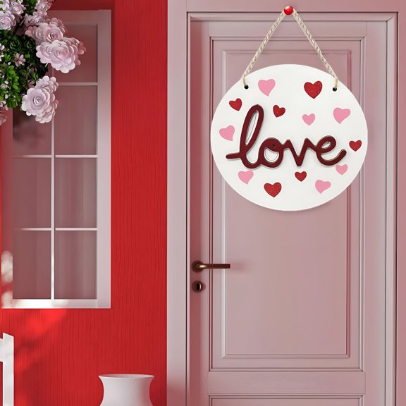 LAMIRO Valentine's Day Party Love Wooden Tag Circular Creative Wall Decoration Pendant Valentine'S Day Door Sign
