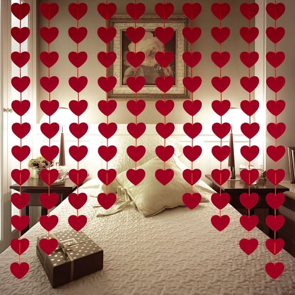 LAMIRO Valentines Day Decorations - 80 PCS Red Felt Garland Hanging String Hearts - Valentines Day Decor for Home Office Wedding Anniversary Birthday Party
