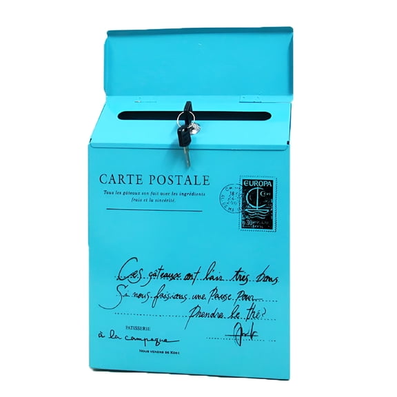 LAMIRO Vintage Retro Wall Mount Mailbox Mail Postal Letter Newspaper Box Waterproof Home Decor Blue