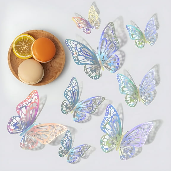 LAMIRO Wall Art,12Pcs 3D Laser Butterfly Wall Decorations 3 Sizes 6 Styles 4 Colors Butterfly Party Decorations Birthday Decorations Butterflies for Wall Decor Living Room,Home Decor