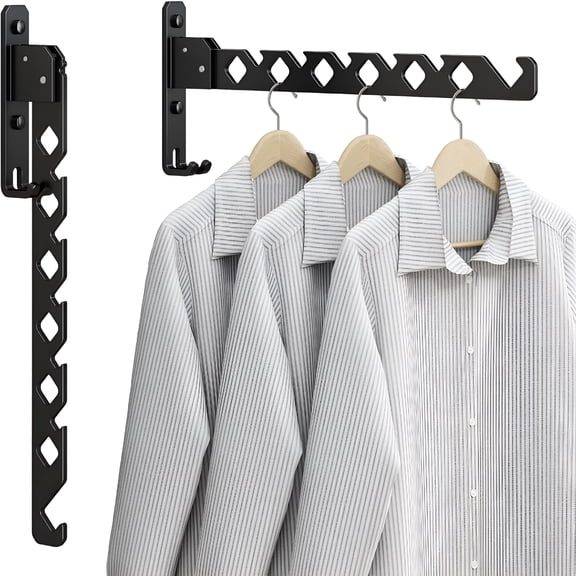 LAMIRO Wall Mounted Drying Rack Clothing Foldable for Laundry Room,Clothes Drying Rack Folding Indoor,Matte Black 2 Packs