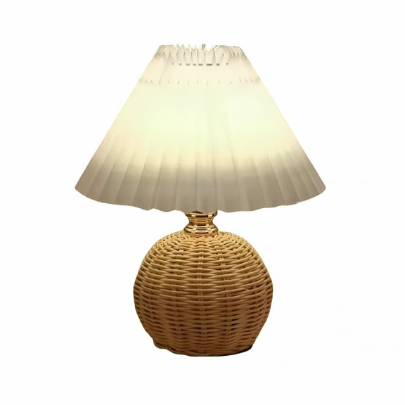 LAMIRO Wicker Lamp, Wicker Table Lamp Pleated Lampshade, Usb Three-Color Remote Control Dimming + Timing, Vintage Bedside Lamp Farmhouse Lamps for Decoration, for Kitchen Counter Office