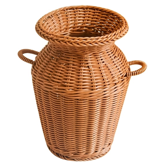 LAMIRO Wicker Vase Rattan Woven Flower Basket Long Rustic Flower Arrangement Holder for Weddings Home Decor (Light Brown)