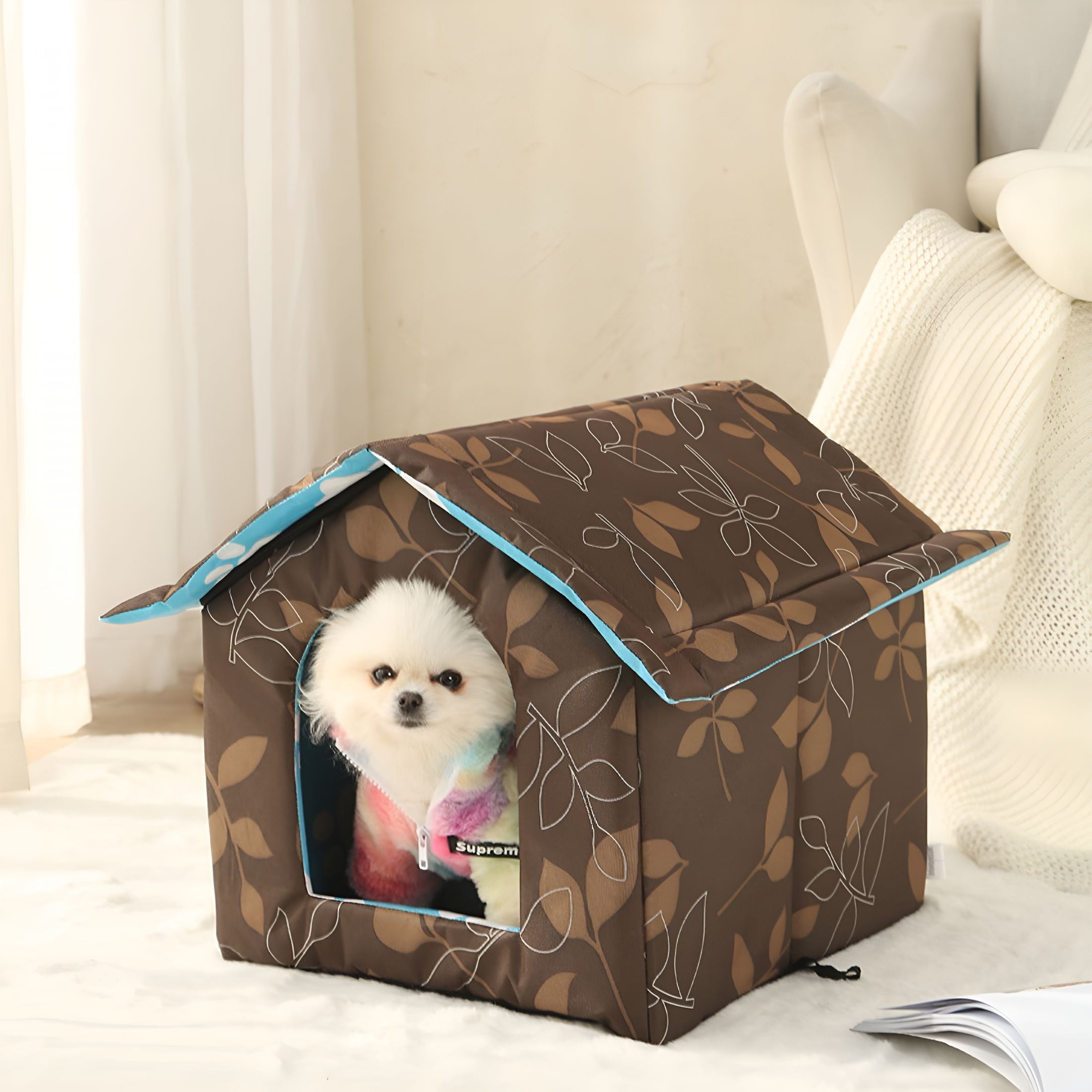 LAMIRO Winter House with Self Warming Pad-Outdoor Indoor Weather-Proof Heat Insulated Shelter Enclosure for Cats Dogs Rabbits-Portable Water-Proof Tent for Feral Animals