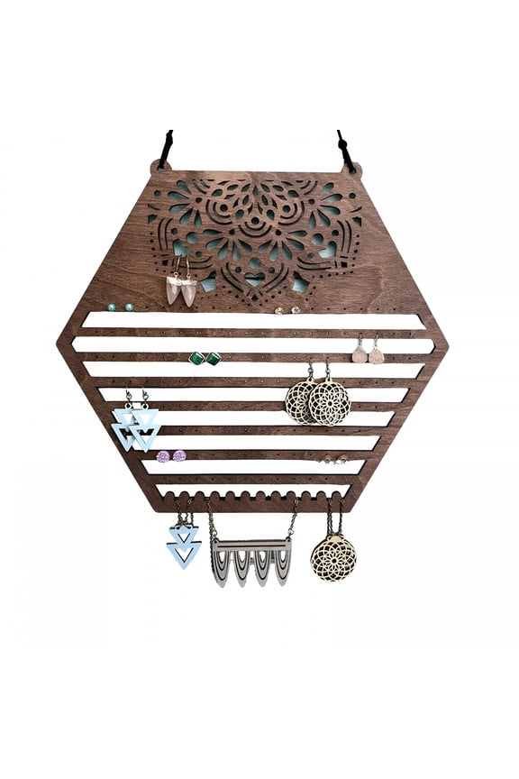Wooden Hanging Earring Holder Wall Decor Jewelry Organizer Vintage Earring Display Organizer for Women and Girls Earrings Necklaces Wall Jewelry Organizer