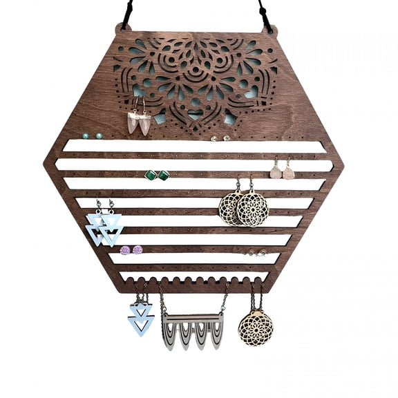 LAMIRO Wooden Hanging Earring Holder Wall Decor Jewelry Organizer Vintage Earring Display Organizer for Women and Girls Earrings Necklaces Wall Jewelry Organizer