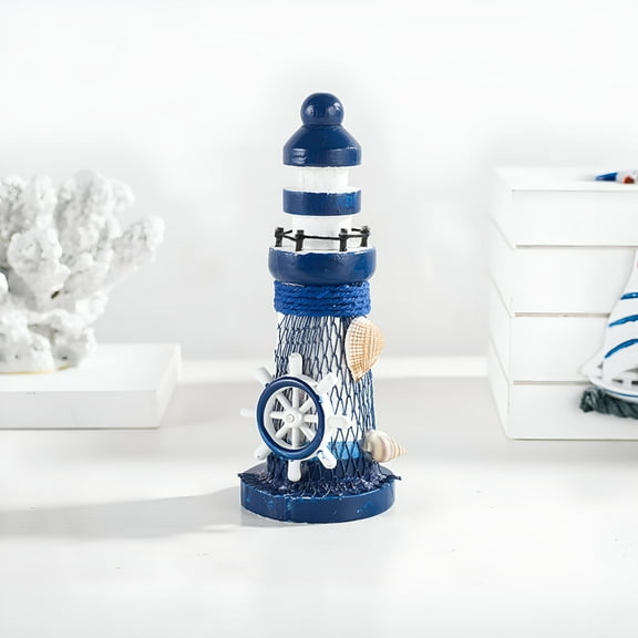 XIBUFE Wooden Mini Lighthouse Ornament,Nautical Home Decor,Coastal Themed Decoration
