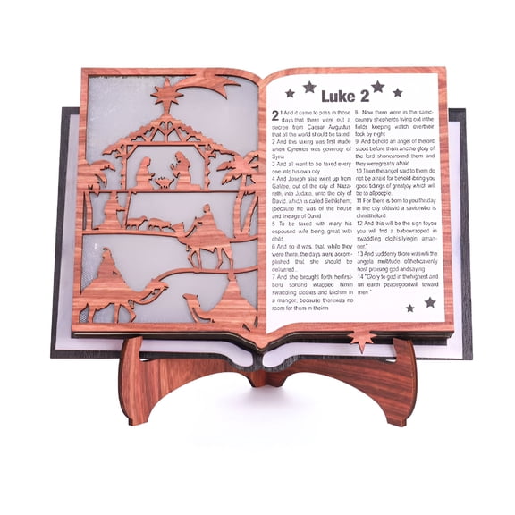 LAMIRO Wooden Nativity Scene Book Display with Light,Nativity Set with Figures for Tabletop,Scene Decorations with Led Light for Shelves Decorations,Wooden Christmas Nativity Scene Decorations