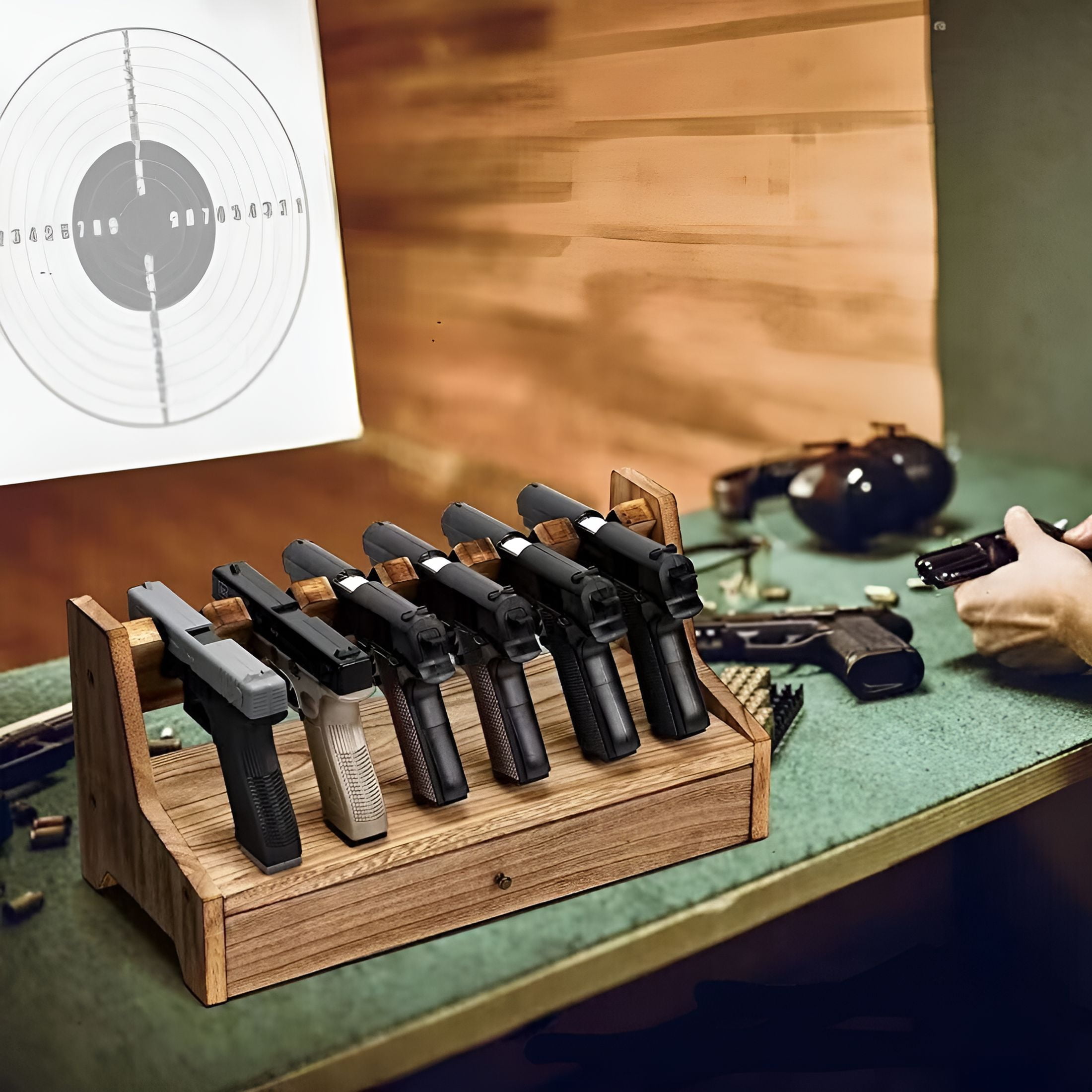 LAMIRO Wooden Pistol Handgun Rack Cabinet Storage Organizer for 6 Guns